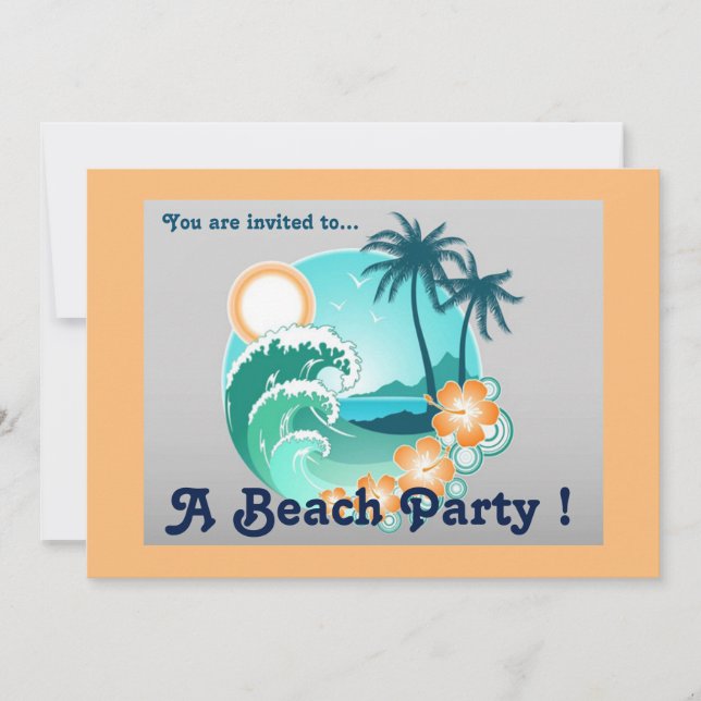 Invitación Fiesta Retro Beach palmeras de playa (Anverso)