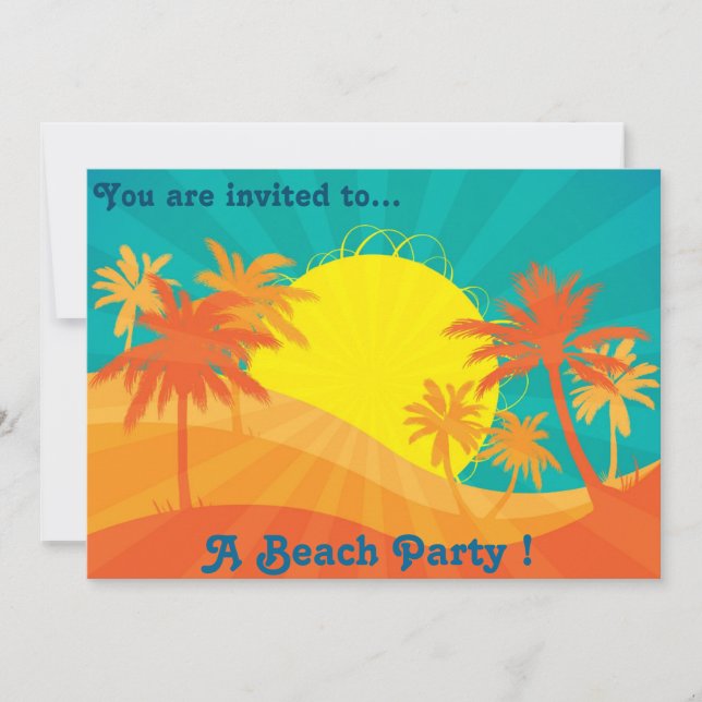 Invitación Fiesta Retro Beach palmeras de playa (Anverso)