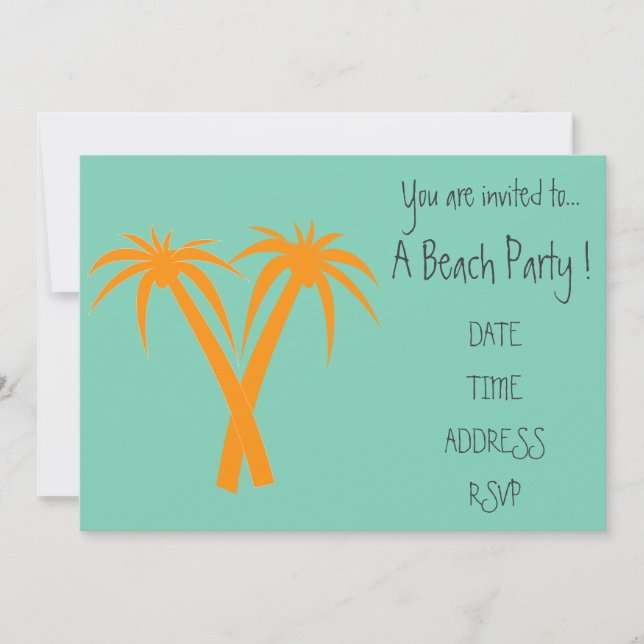 Invitación Fiesta Retro Beach palmeras naranja (Anverso)