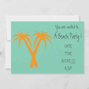 Invitación Fiesta Retro Beach palmeras naranja