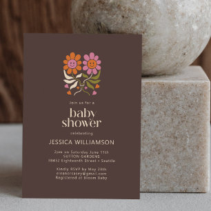Invitación Fiesta Retro Boho 70s Sonrisa Floral Groovy para e