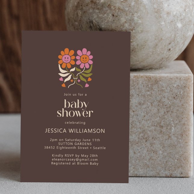 Invitación Fiesta Retro Boho 70s Sonrisa Floral Groovy para e (Subido por el creador)