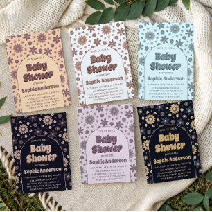 Invitación Fiesta Retro Boho de Bienvenida al Bebé con Flores
