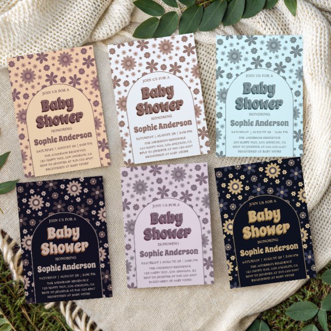 Invitación Fiesta Retro Boho de Bienvenida al Bebé con Flores (Subido por el creador)