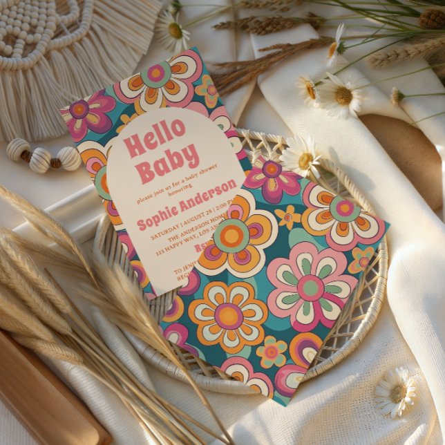 Invitación Fiesta Retro Boho de los 70 con Flores para el Beb (Subido por el creador)