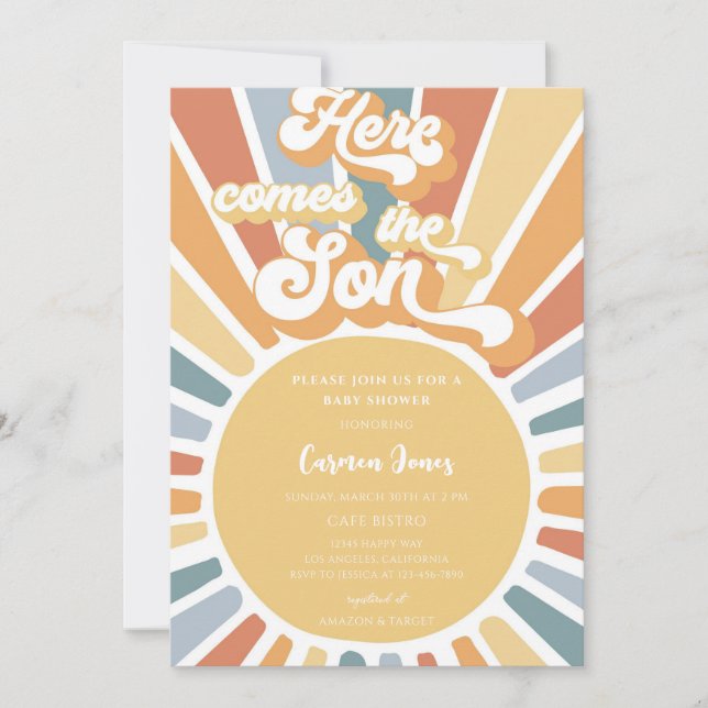 Invitación Fiesta Retro Boho Sunshine para Bebé (Anverso)