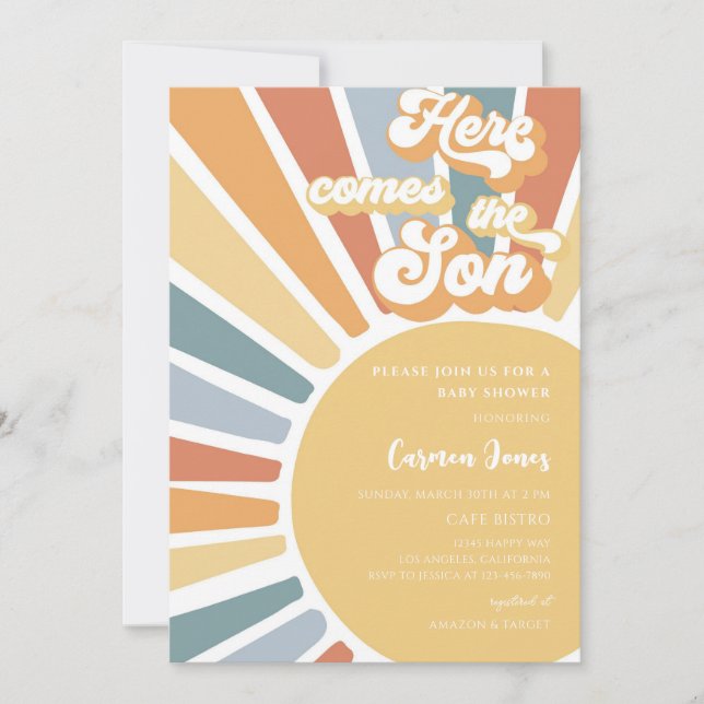 Invitación Fiesta Retro Boho Sunshine para el Bebé (Anverso)