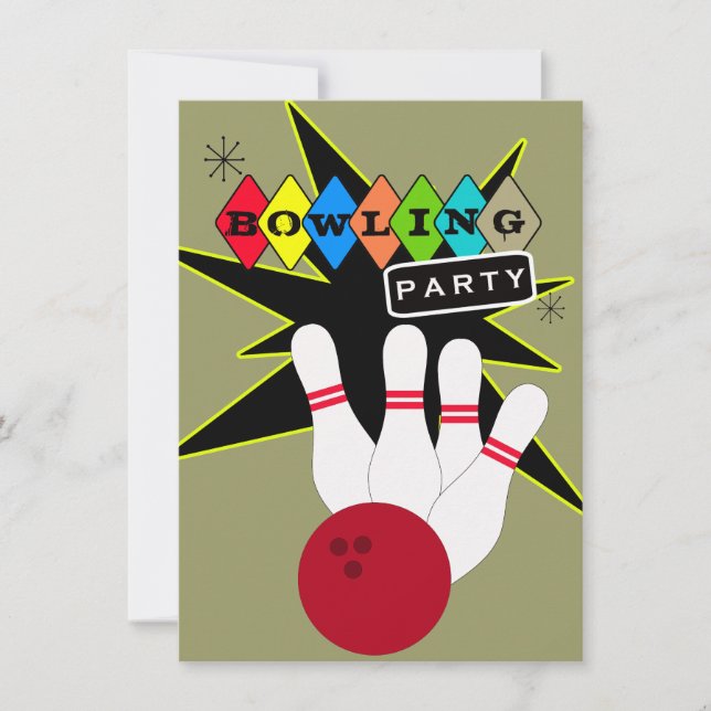 Invitación Fiesta Retro Bowling (Anverso)