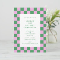 Fiesta Retro Checkerboard Pink Green 21st Birthday