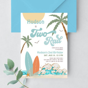 Invitación Fiesta Retro Chica Surf Surfing 2do Cumpleaños Dos