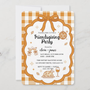 Invitación Fiesta Retro de Acción de Gracias de Naranja a Cua