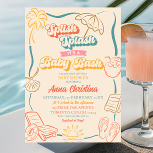 Invitación Fiesta Retro de Baby Bash Splish Splash para Lluvi