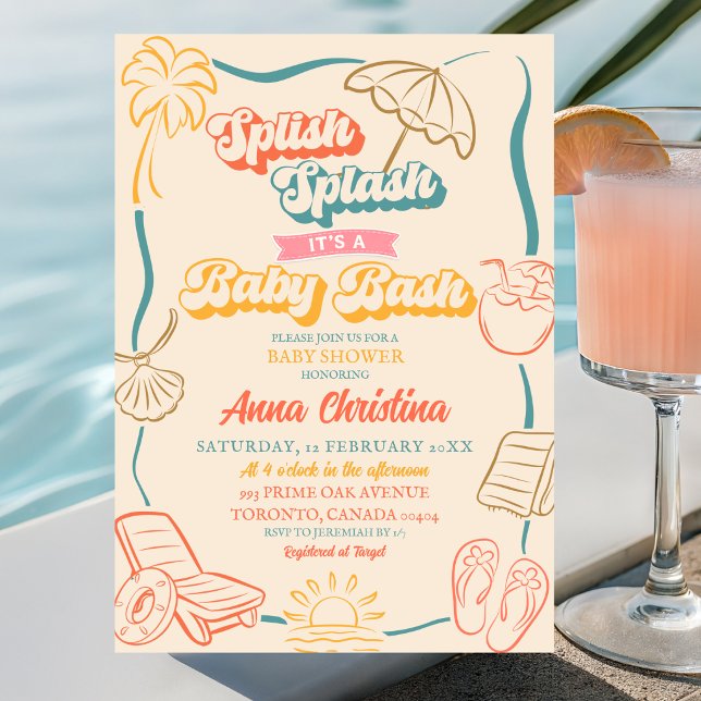 Invitación Fiesta Retro de Baby Bash Splish Splash para Lluvi (Subido por el creador)