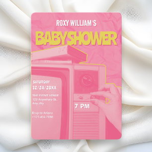 Invitación Fiesta retro de baby shower rosa amarillo