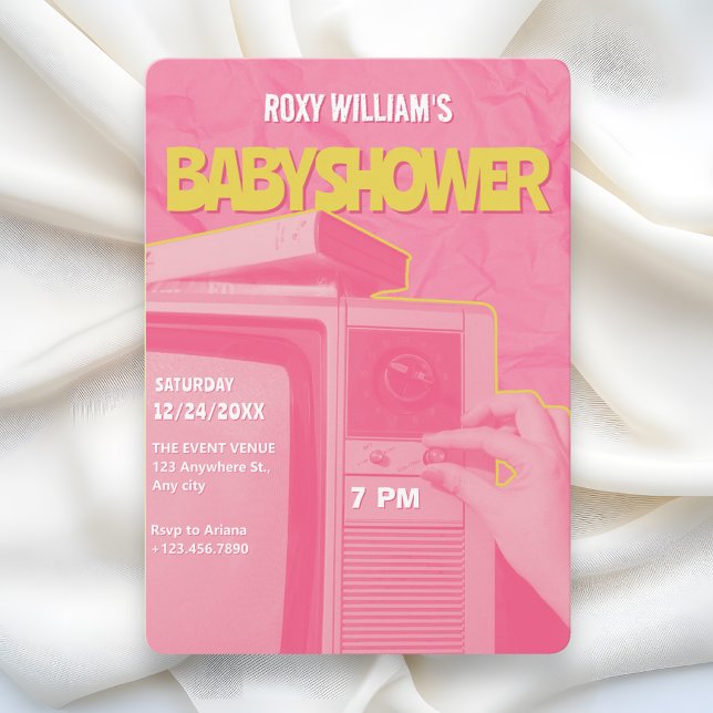 Invitación Fiesta retro de baby shower rosa amarillo (Subido por el creador)