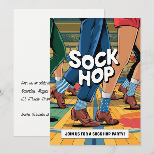 Invitación Fiesta Retro de Calcetines (Anverso / Reverso)
