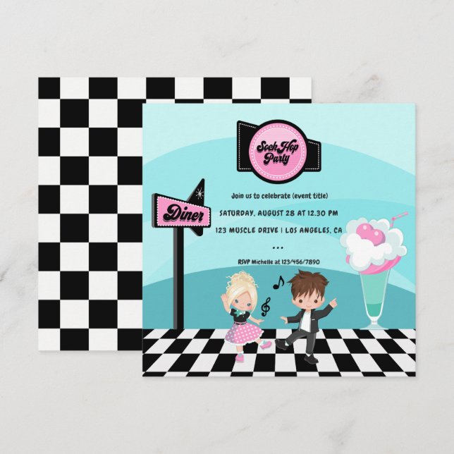 Invitación Fiesta Retro de Calcetines (Anverso / Reverso)