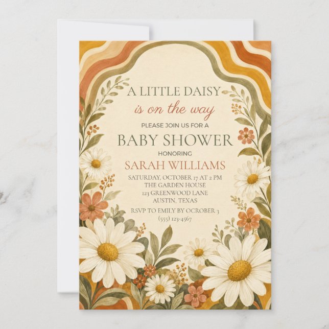 Invitación Fiesta Retro de Daisy para el Bebé (Anverso)