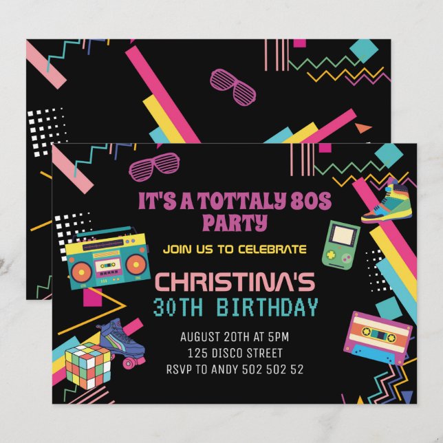 Invitación Fiesta Retro de Disco de los 80 Me Encantan los 80 (Anverso / Reverso)