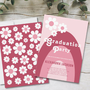 Invitación Fiesta Retro de Graduación Daisy Magenta Rosa