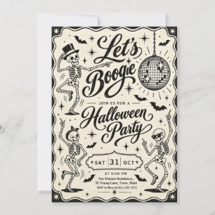 Invitación Fiesta Retro de Halloween con Esqueleto de Disco
