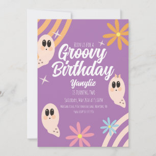 Invitación Fiesta Retro de Halloween Floral Fantasma Groovy