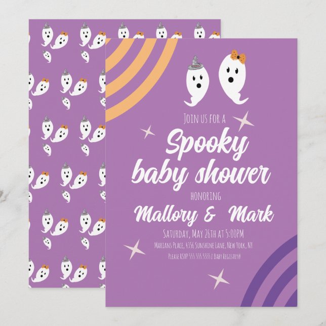 Invitación Fiesta Retro de Halloween Groovy Baby Shower (Anverso / Reverso)