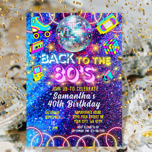 Invitación Fiesta Retro de los 80 Colorida y Vibrante con Bri