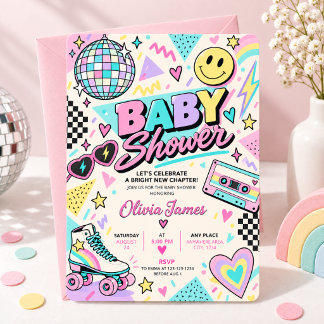 Invitación Fiesta Retro de los 80 para Baby Shower