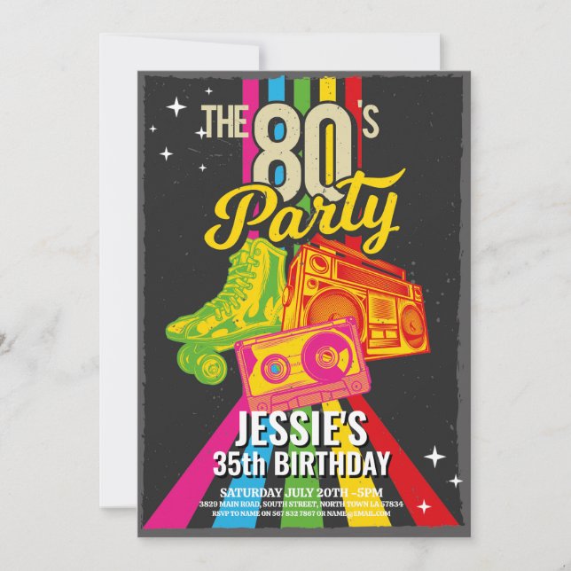 Invitación Fiesta Retro de los años 80 (Anverso)