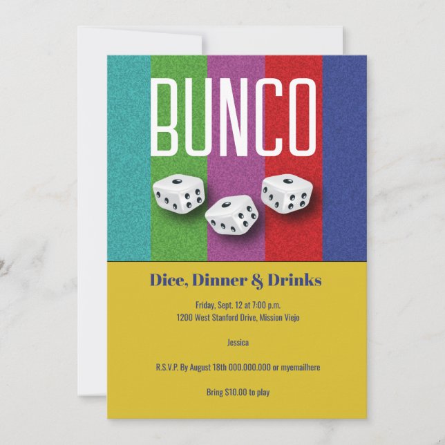 Invitación Fiesta retro de los dados de Bunco (Anverso)
