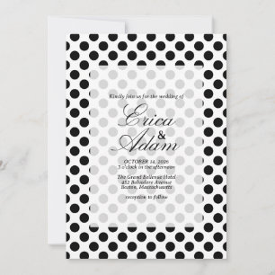 Invitación Fiesta Retro de Lunares en Blanco y Negro