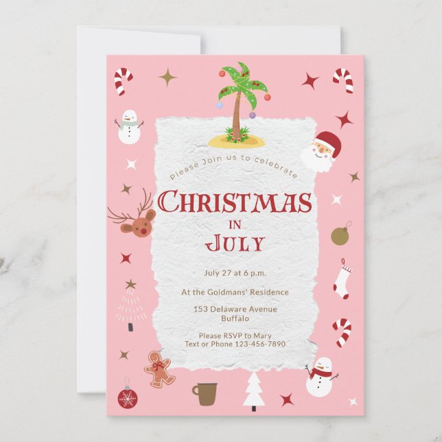 Invitación Fiesta Retro de Navidad en Julio con Retraso (Anverso)
