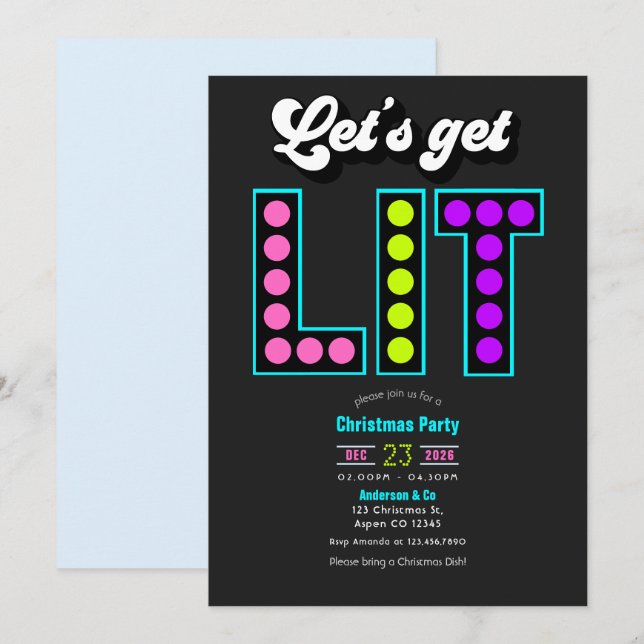 Invitación Fiesta Retro de Navidad Frostbyte Lets Get Lit (Anverso / Reverso)