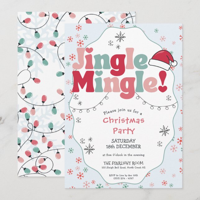 Invitación Fiesta Retro de Navidad Jingle Mingle  (Anverso / Reverso)
