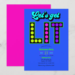 Invitación Fiesta Retro de Navidad Neon Glow Let's Get Lit
