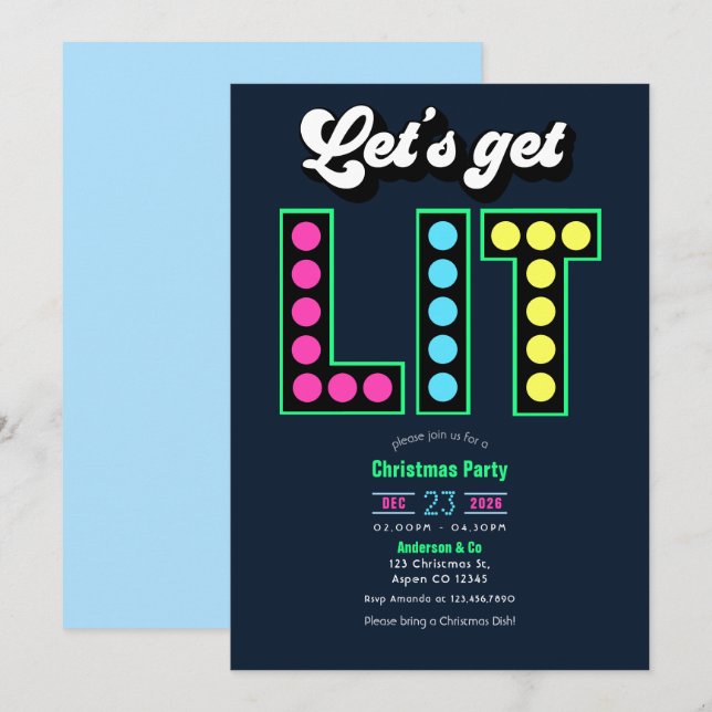 Invitación Fiesta Retro de Navidad Northern Lights Lets Get L (Anverso / Reverso)