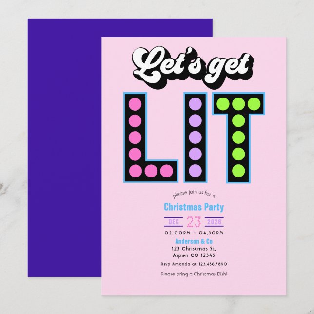 Invitación Fiesta Retro de Navidad Sugar Rush Let's Get Lit (Anverso / Reverso)
