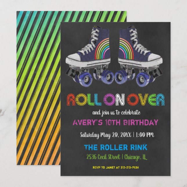 Invitación Fiesta Retro de Patinaje sobre Ruedas (Anverso / Reverso)