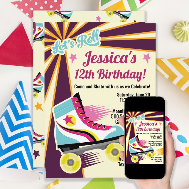 Invitación Fiesta Retro de Patines de Rueda (Subido por el creador)
