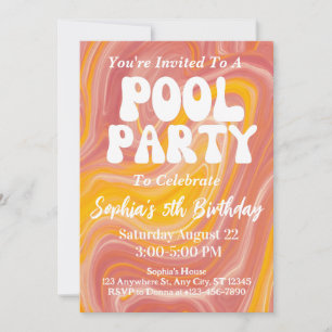 Invitación Fiesta Retro de Piscina Groovy 70s Hippie Cumpleañ