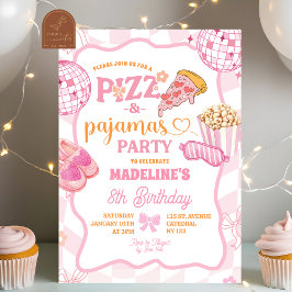 Invitación Fiesta Retro de Pizza y Pijamas Pastel