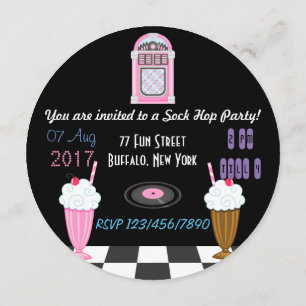 Invitación Fiesta Retro de Rock and Roll de los 50 para Niños