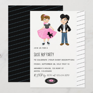 Invitación Fiesta Retro de Rock and Roll para Niños Sock Hop