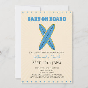 Invitación Fiesta Retro de Surf para Baby Shower