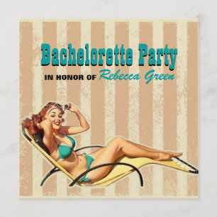 Invitación fiesta retro del bachelorette del traje de baño de