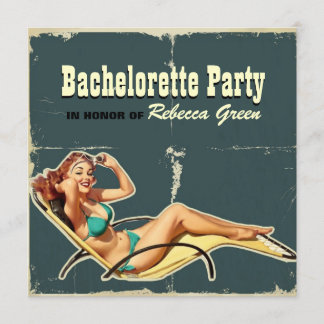 Invitación fiesta retro del bachelorette del traje de baño de
