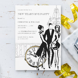Invitación Fiesta retro elegante de la víspera de Año Nuevo