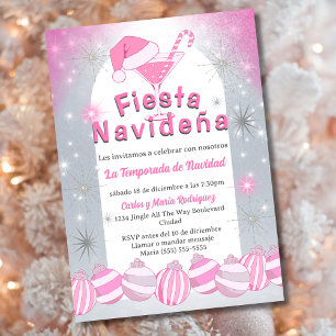 Invitación Fiesta Retro Española Rosa Navideña Fiesta de Navi