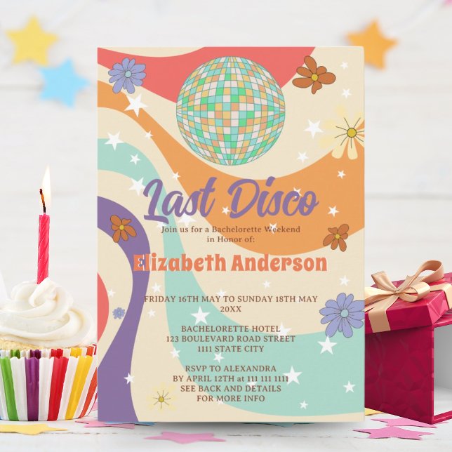 Invitación Fiesta Retro Floral Disco Bachelorette Weekend (Subido por el creador)